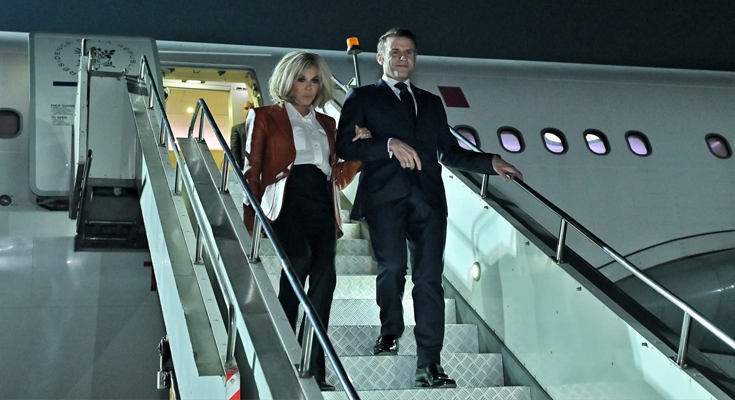 French President Emmanuel Macron Arrives in Mumbai