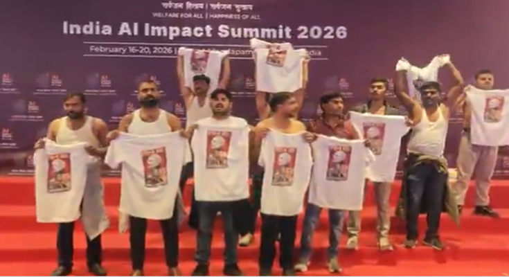 Youth Congress Stages Shirtless Protest Against India–US Trade Deal at AI Summit