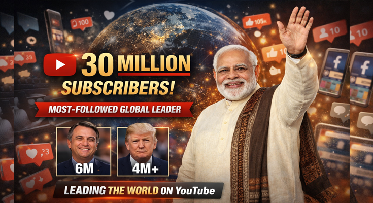 PM Narendra Modi Crosses 30 Million YouTube Subscribers, Leads Global Leaders