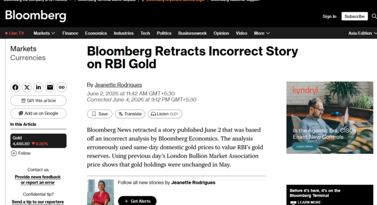 Bloomberg ने RBI के सोना (Gold) बेचने वाली रिपोर्ट वापस ली: पत्रकारिता के लिए एक बड़ी सीख