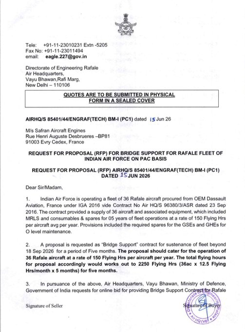 IAF Document Debunks Pakistan’s Rafale Claims; Support Tender Confirms Full Fleet of 36 Jets Intact