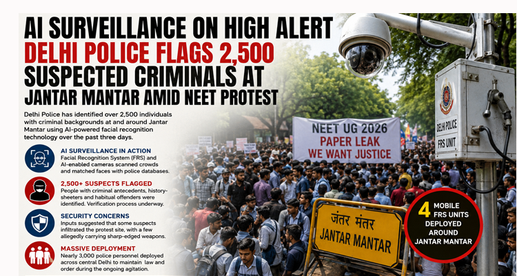 Delhi Police Flags Over 2,500 Suspected Criminals at Jantar Mantar Amid NEET Protest