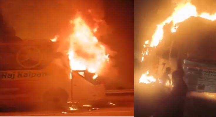 9 Burnt to Death as Sleeper Bus Carrying 35 Catches Fire on Noida Highway