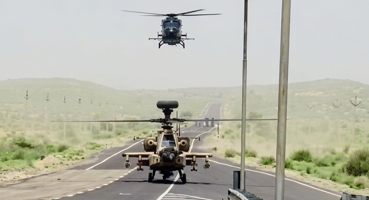 Indian Army Helicopters Land on NH-911 Near Pakistan Border in Rajasthan