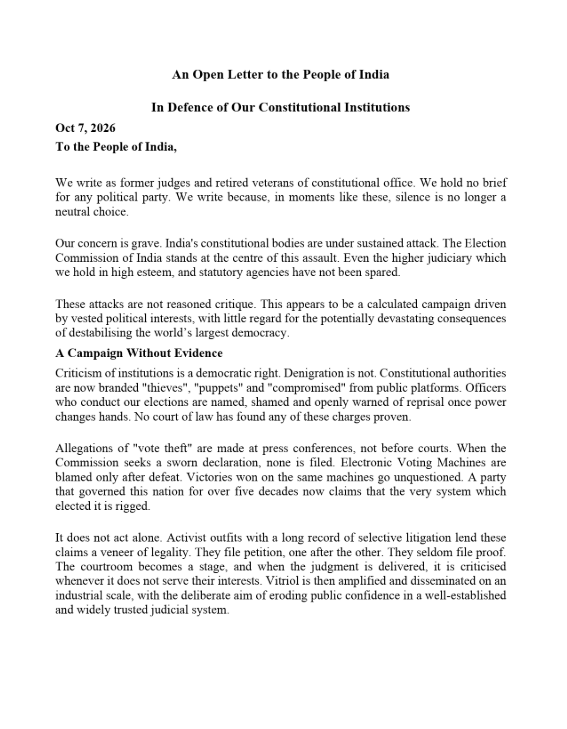 42 Former Judges Back ECI, Warn Against ‘Vote Theft’ Claims in Open Letter to People of India