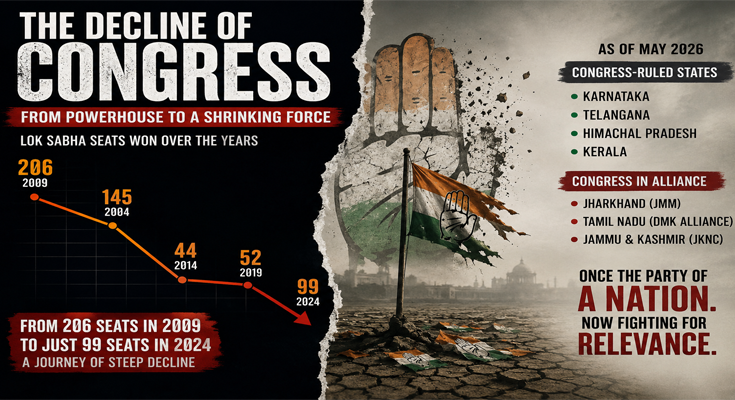 सत्ता के शिखर से सिमटती ताकत तक: Congress के पतन की कहानी