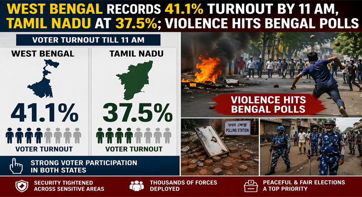 High Voter Turnout in Bengal & Tamil Nadu; 41.1% vs 37.5% by 11 AM, Violence Raises Concern